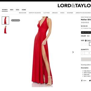 Lord & Taylor Halter Slit Gown | Red